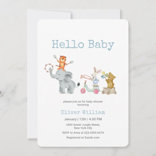 Hello Baby Musical Elephant Parade Baby Shower   招待状 (正面)