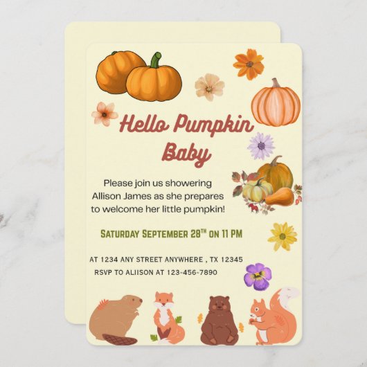 Hello Baby Pumpkin Fall Baby Shower Invitation  招待状 (正面/裏面)