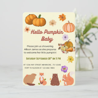Hello Baby Pumpkin Fall Baby Shower Invitation 招待状