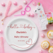 Hello Baby Red Heart Minimal Baby Shower ペーパープレート (パーティー)