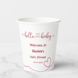 Hello Baby Red Heart Minimal Baby Shower 紙コップ