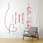 Hello Baby Red Heart Minimal Baby Shower Backdrop タペストリー (インサイチュ(横))