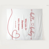 Hello Baby Red Heart Minimal Baby Shower Backdrop タペストリー (正面(横))