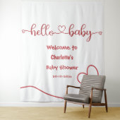 Hello Baby Red Heart Minimal Baby Shower Backdrop タペストリー (インサイチュ)