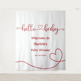 Hello Baby Red Heart Minimal Baby Shower Backdrop タペストリー