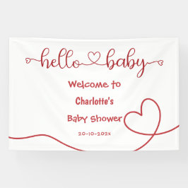 Hello Baby Red Heart Minimal Baby Shower Banner 横断幕