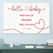 Hello Baby Red Heart Minimal Baby Shower Banner 横断幕 (トレードショー)