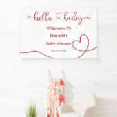 Hello Baby Red Heart Minimal Baby Shower Banner 横断幕 (インサイチュ)