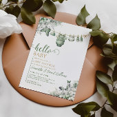 Hello Baby Sage Green Botanical Baby Shower 招待状