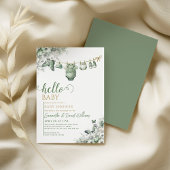 Hello Baby Sage Green Botanical Baby Shower 招待状