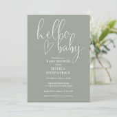 Hello Baby Sage Green Gender Neutral Baby Shower 招待状 (スタンド正面)