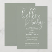 Hello Baby Sage Green Gender Neutral Baby Shower 招待状 (正面/裏面)