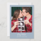 Hello Baby Showerハートほこりっぽい青い写真 招待状 (裏面)