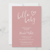 Hello Baby Shower ダスティーローズピンク 女の赤ちゃん 招待状 (正面)