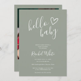 Hello Baby Shower 男女兼用 Sage Green写真 招待状