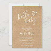 Hello Baby Shower Gender Neutral Rustic Kraft 招待状 (正面)