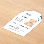 Hello Baby Teddy Bear Baby Shower Invitation アクリル招待状 (レイダウン)