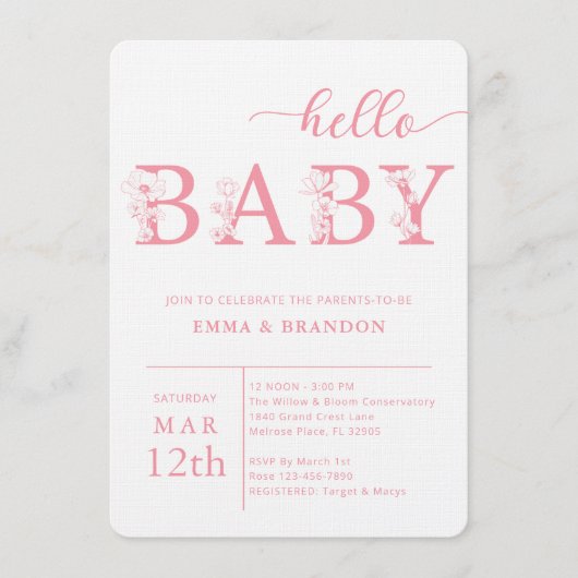 Hello Baby Wildflower Baby Shower Invitation 招待状 (正面)