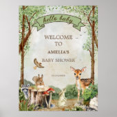 Hello Baby Woodland Baby Shower Welcome Poster ポスター (正面)
