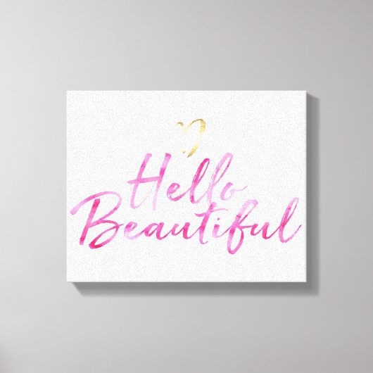 Hello Beautifulと金ゴールドハート キャンバスプリント (正面)