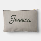 Hello Beautiful Add Name Dark Green Beige Texture アクセサリーポーチ (裏面)