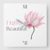 Hello Beautiful Lotus Flower スクエア壁時計 (正面)