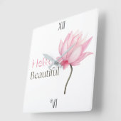 Hello Beautiful Lotus Flower スクエア壁時計 (傾斜)