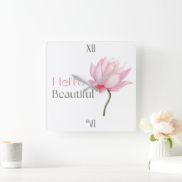 Hello Beautiful Lotus Flower スクエア壁時計