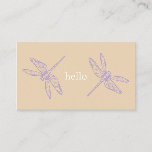 Hello beige rustic dragonflies insect illustration 名刺 (正面)