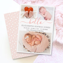 Hello Birth Announcement Cardsフォトコラージュカード