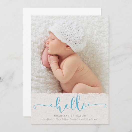 Hello Birth Announcement - Light Blue 案内状 (正面/裏面)