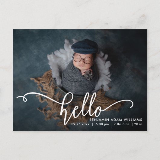 Hello Birth Announcement & Thank You ポストカード (正面)