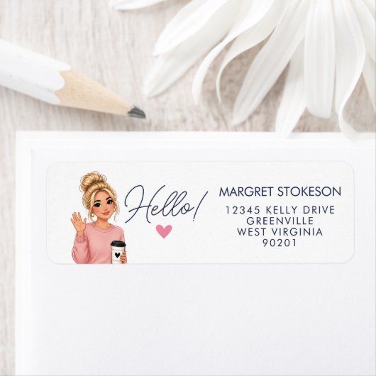 Hello Blonde Lady Heart Return Address Label  ラベル (インサイチュ)