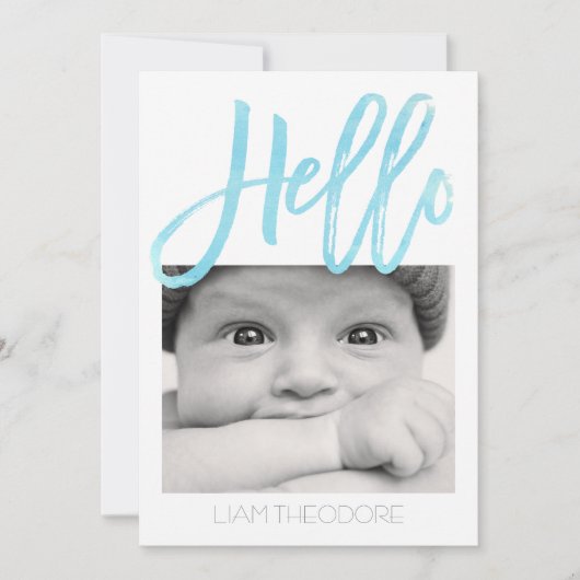 Hello Blue Waterカラー3 – 写真 | 誕生発表 案内状 (正面)