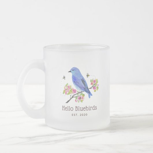 Hello Bluebirds Mug – 曇りガラス フロストグラスマグカップ (左)