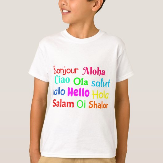 hello bonjour ciao salut hallo salam ola shalom tシャツ (正面)
