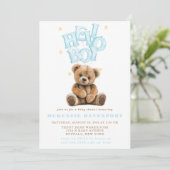 Hello Boy Balloon Teddy Bear Boy Baby Shower 招待状 (スタンド正面)