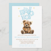 Hello Boy Balloon Teddy Bear Boy Baby Shower 招待状 (正面/裏面)