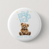 Hello Boy Balloon Teddy Bear Boy Baby Shower 缶バッジ (正面)