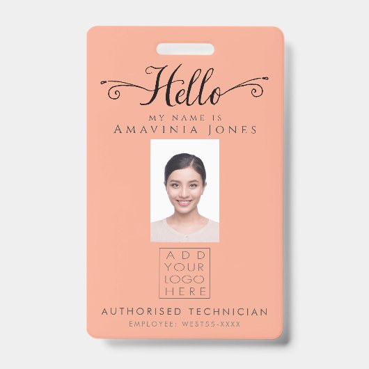 Hello Business Photo ID Identification Plastic バッジ (正面)