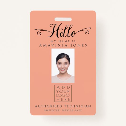 Hello Business Photo ID Identification Plastic バッジ (正面)