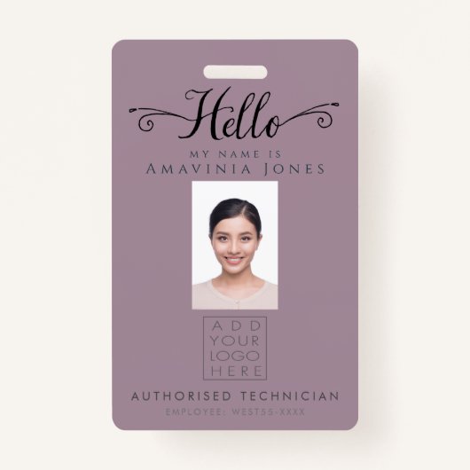 Hello Business Photo ID Identification Plastic バッジ (正面)