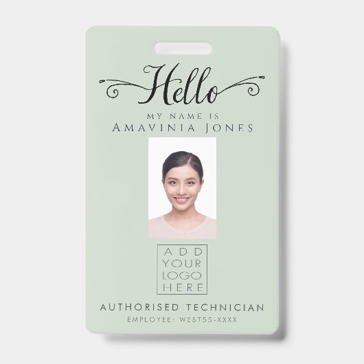 Hello Business Photo ID Identification Plastic バッジ (正面)