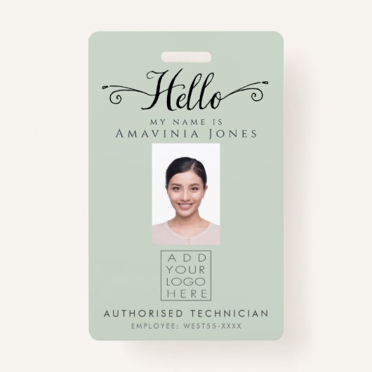 Hello Business Photo ID Identification Plastic バッジ (正面)
