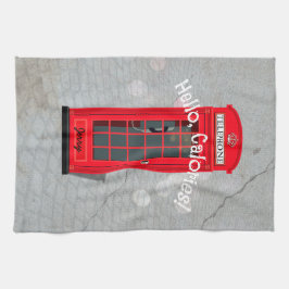 Hello, Calories! Red London Phone Booth with name キッチンタオル