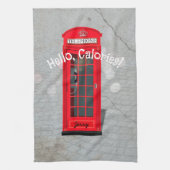 Hello, Calories! Red London Phone Booth with name キッチンタオル (縦)