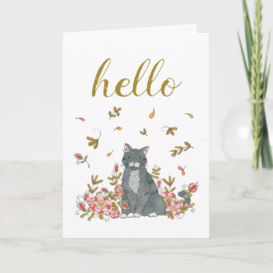 Hello Cat and Flowers 図解入りの、写真付きの 考え of You カード