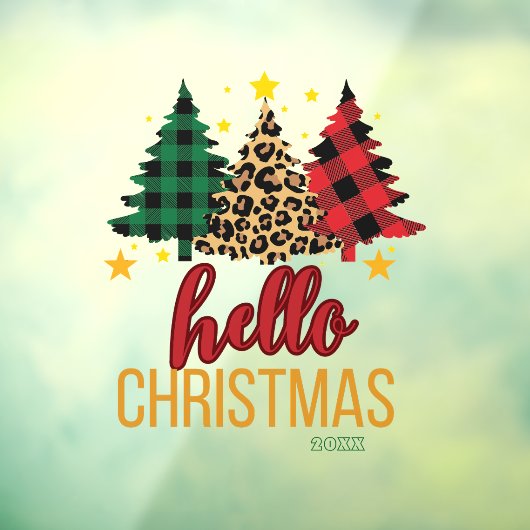 Hello Christmas Plaid Leopard Xmas Trees Custom ウィンドウサイン (シート3)