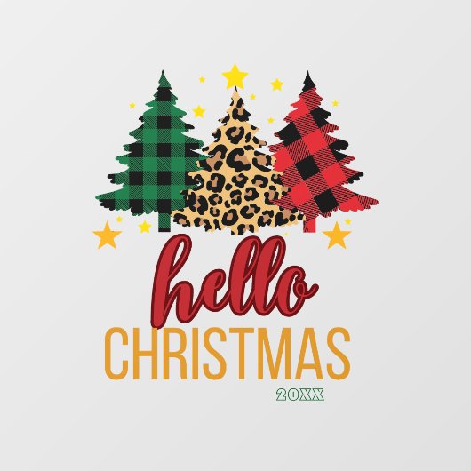 Hello Christmas Plaid Leopard Xmas Trees Custom  ウィンドウサイン (シート)