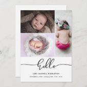 Hello Cute Casual Script Birth Announcement 案内状 (正面/裏面)